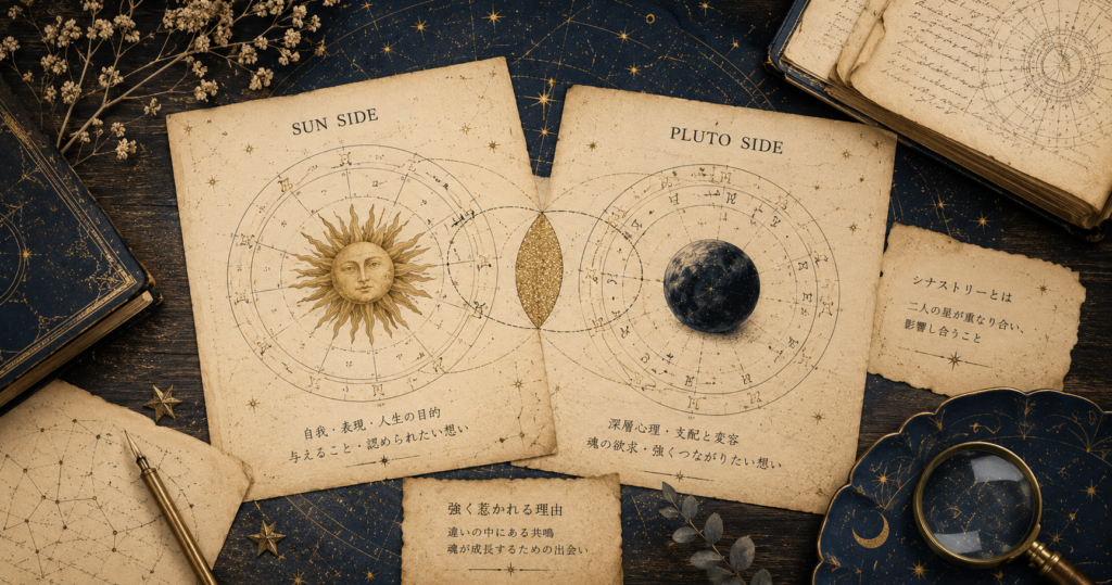 太陽×冥王星スクエアのシナストリー｜太陽側・冥王星側の心理と強く惹かれる理由