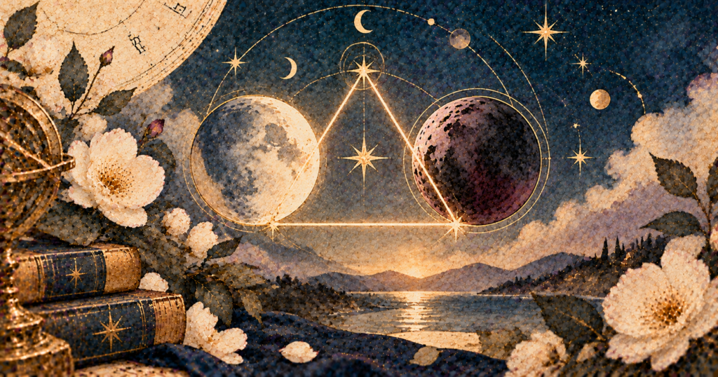 月と冥王星のトラインがもたらす深い感情と再生力｜性格・恋愛・有名人事例まで完全ガイド